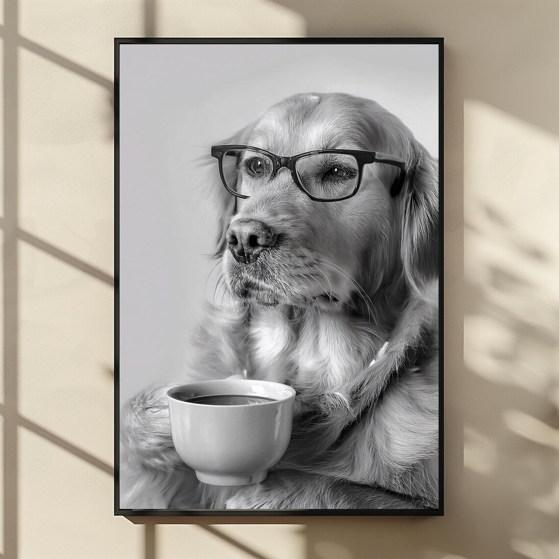 Golden Retriever Drinking Coffee - Funny Print