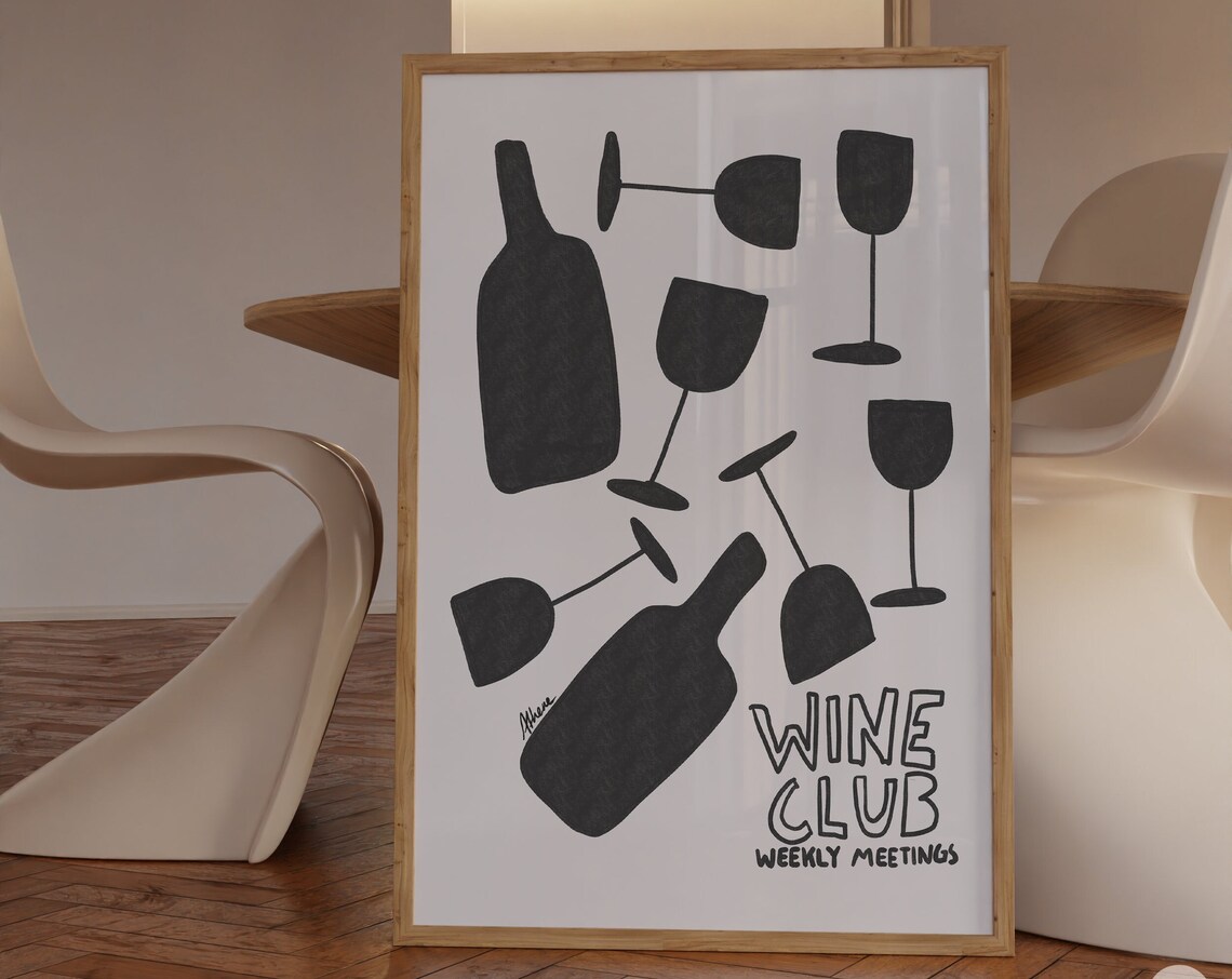 Wine Club Weekly Meetings Funny Black Silhouette Bar Cart Decor Poster
