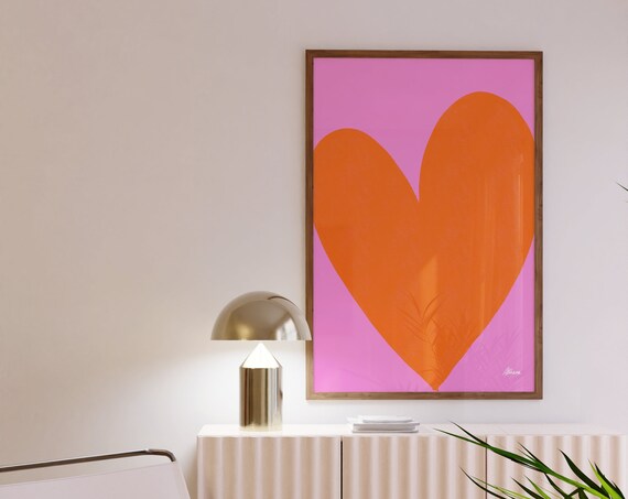 Pink And Orange Wall Art Heart Poster Danish Pastel Decor Dopamine Cute Apartment Dorm Room Prints
