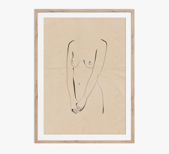 Minimalist Nude Sketch On Creased Vintage Paper
