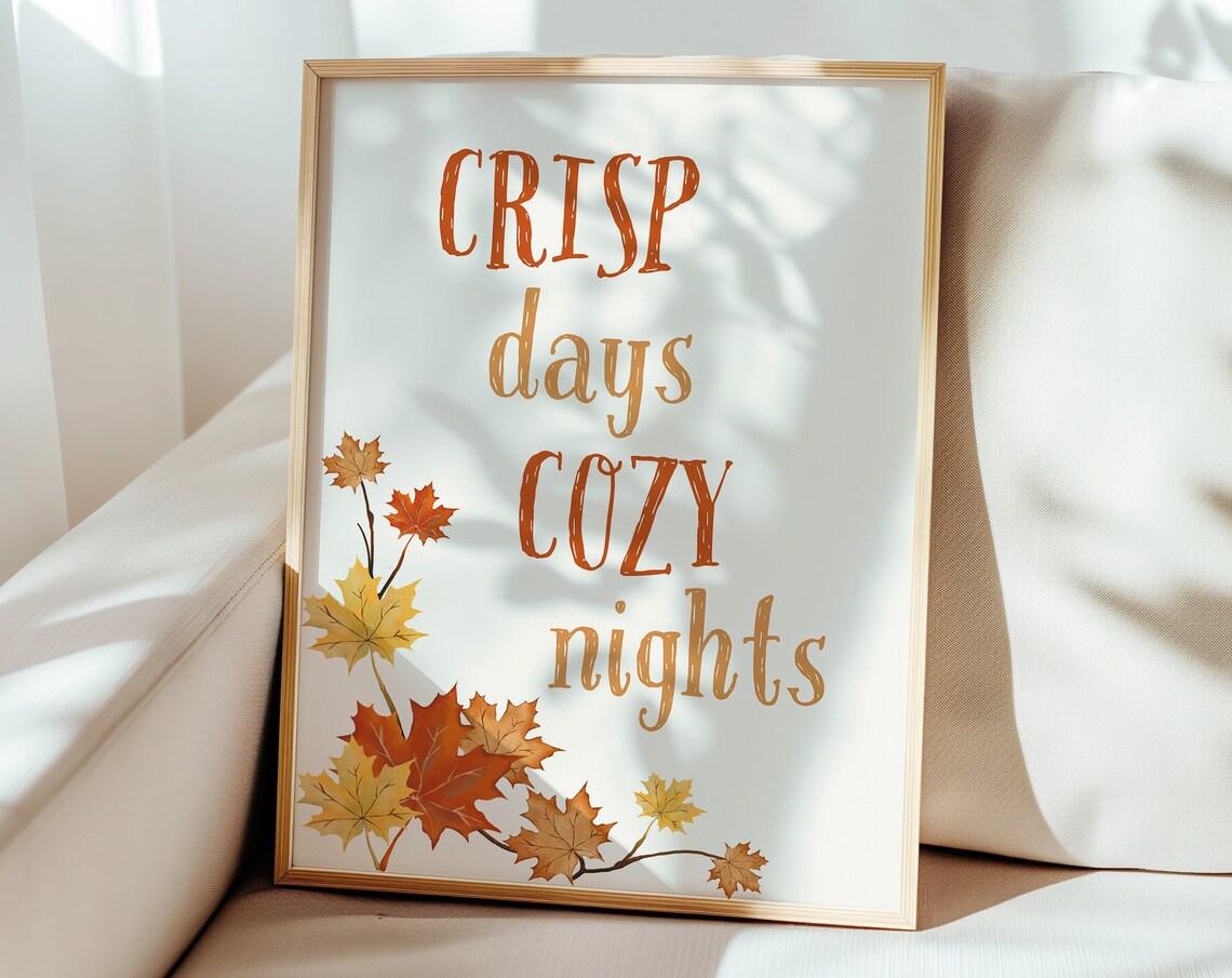 Crisp Days Cozy Nights Fall Typography Poster with Watercolor Maple Leaves - Image 5