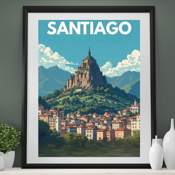 Santiago Travel Poster Vacation Destination Print Chile Holiday Artwork Capital City Traveller Gift Lover Wall Decor Art Picture