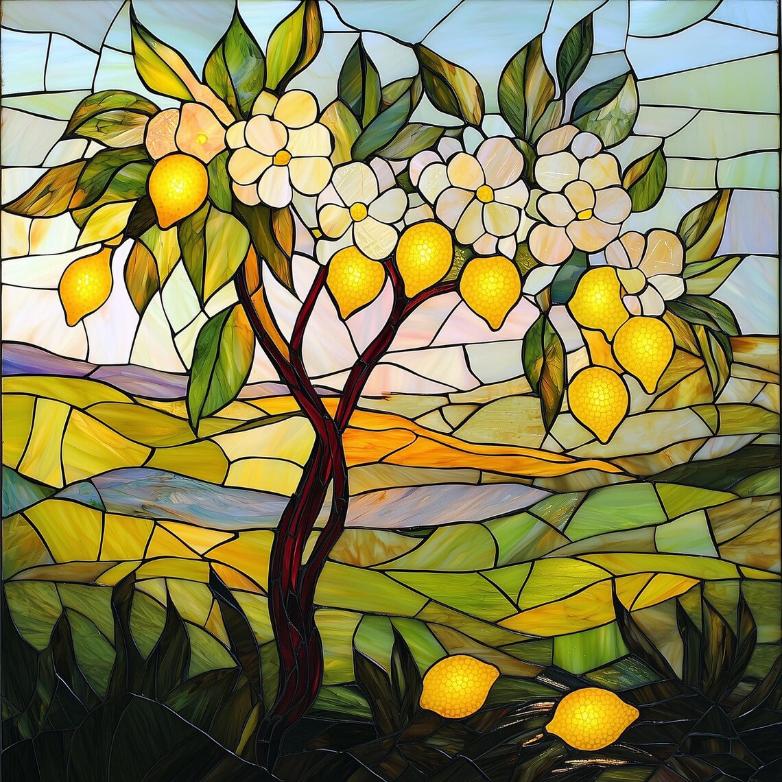 Stained Glass Lemon Tree, Amalfi Coast Wall Art Print - Image 4