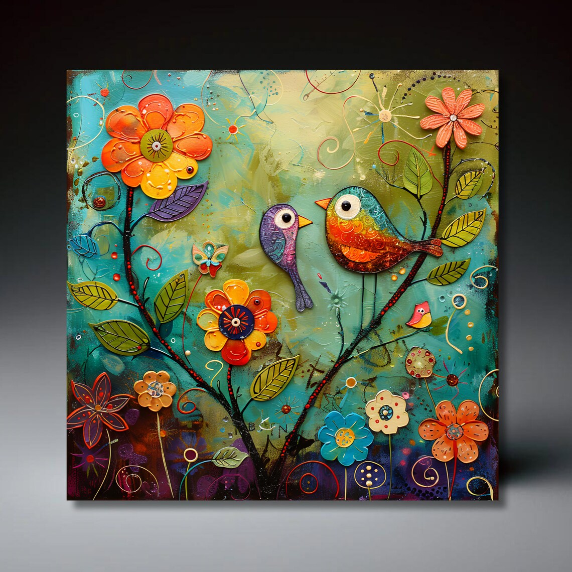 Songbird Folk Art Tile, Nature and Wildlife Decor