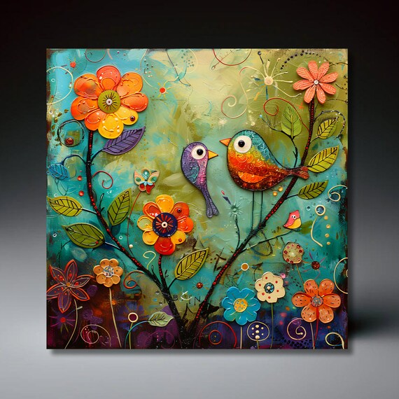 Songbird Folk Art Tile, Nature and Wildlife Decor