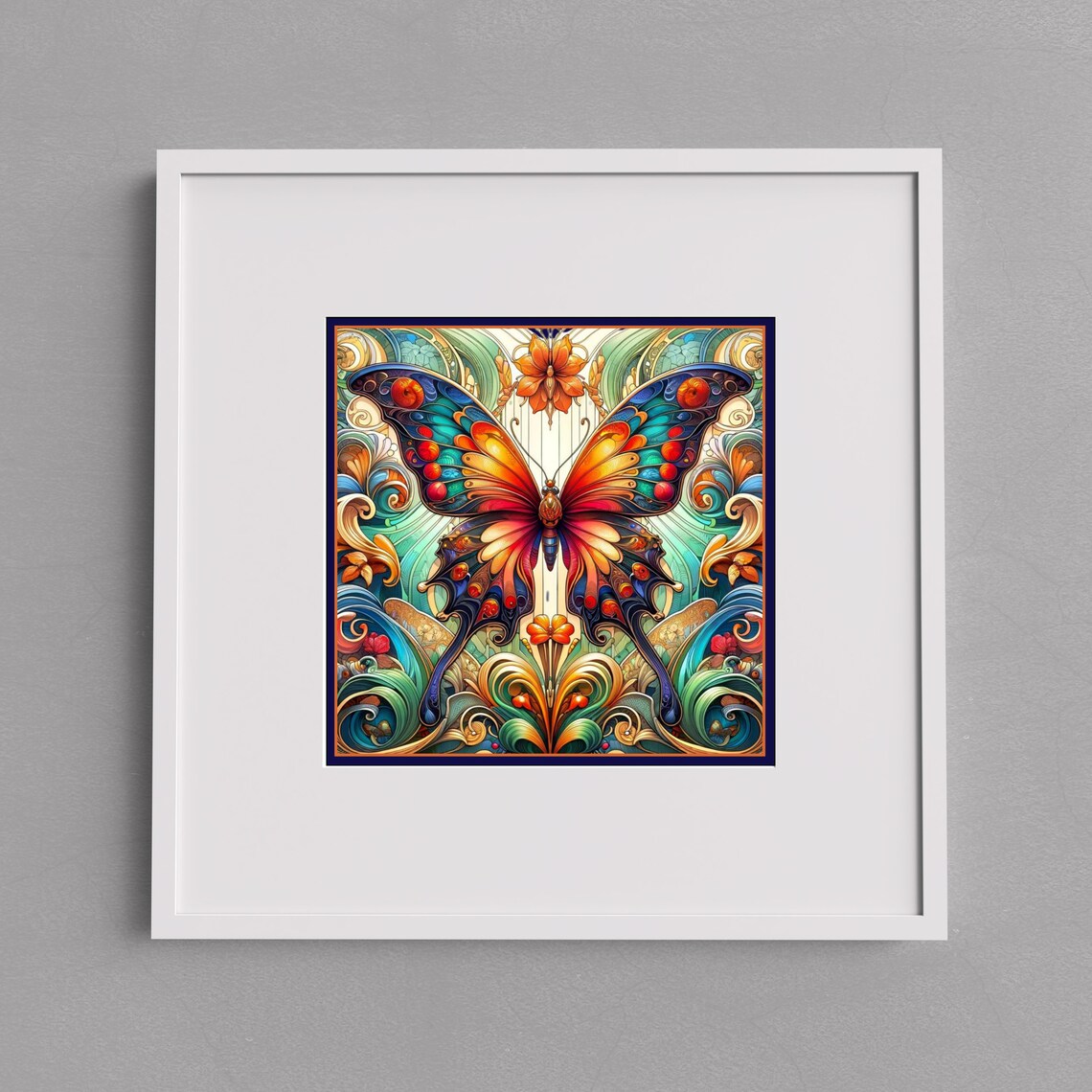 Colorful Butterfly Art Nouveau Wall Art Print - Image 3