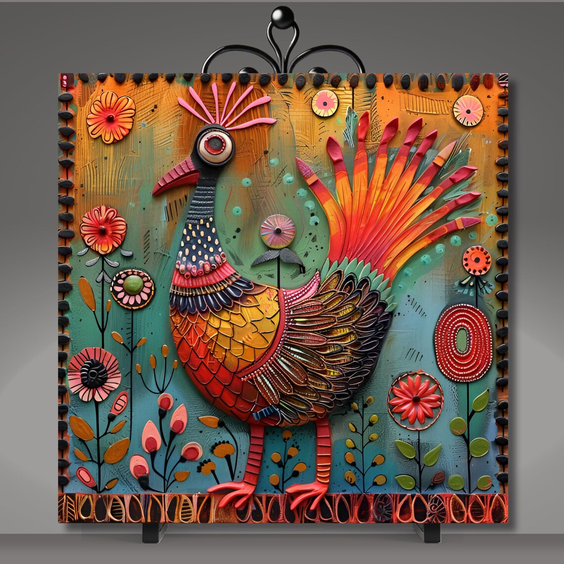 Whimsical Rooster Folk Art Kitchen Decor Print - Image 5