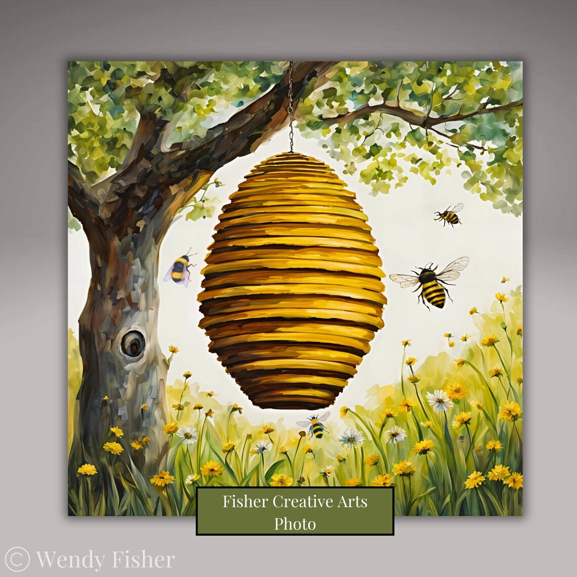 Whimsical Beehive Kitchen Decor Art Print, Honeybee