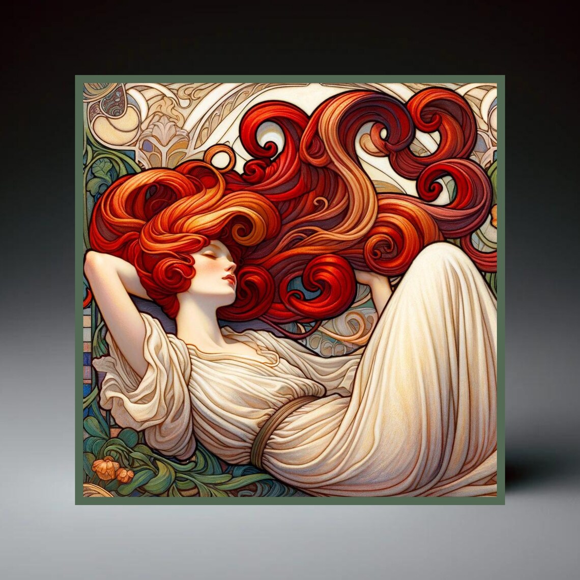 Art Nouveau Ceramic Tile, Vintage-Inspired Art Print
