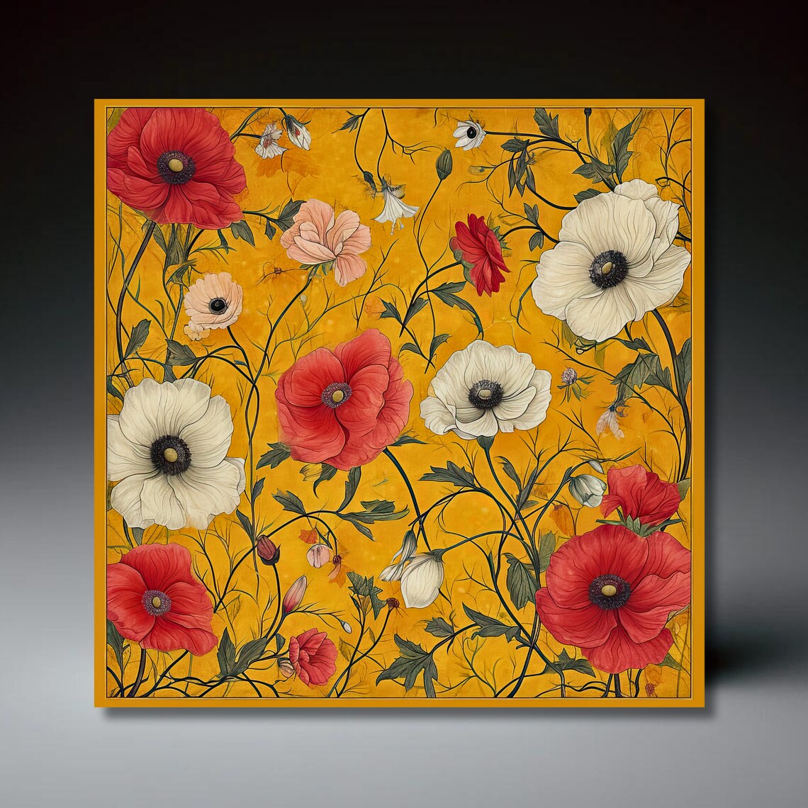 Poppies On Yellow Ceramic Tile Wall Art Print