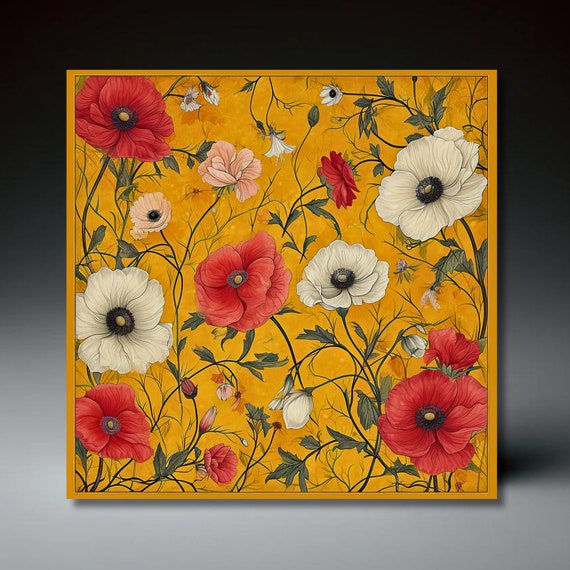 Poppies On Yellow Ceramic Tile Wall Art Print