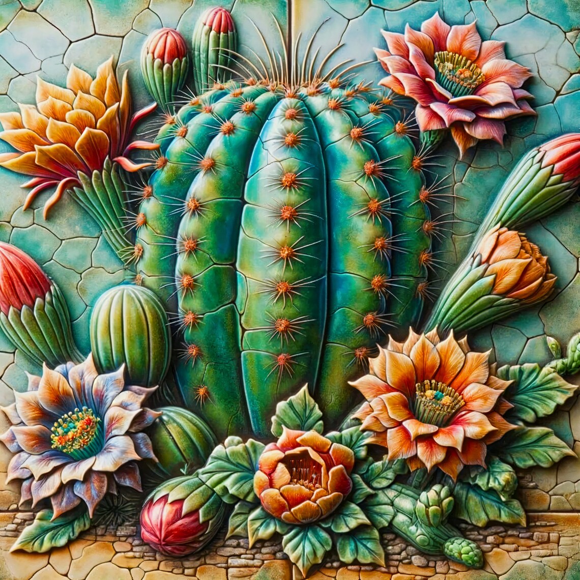 Desert Southwest Blooming Cactus Ceramic Tile Accent - Image 3
