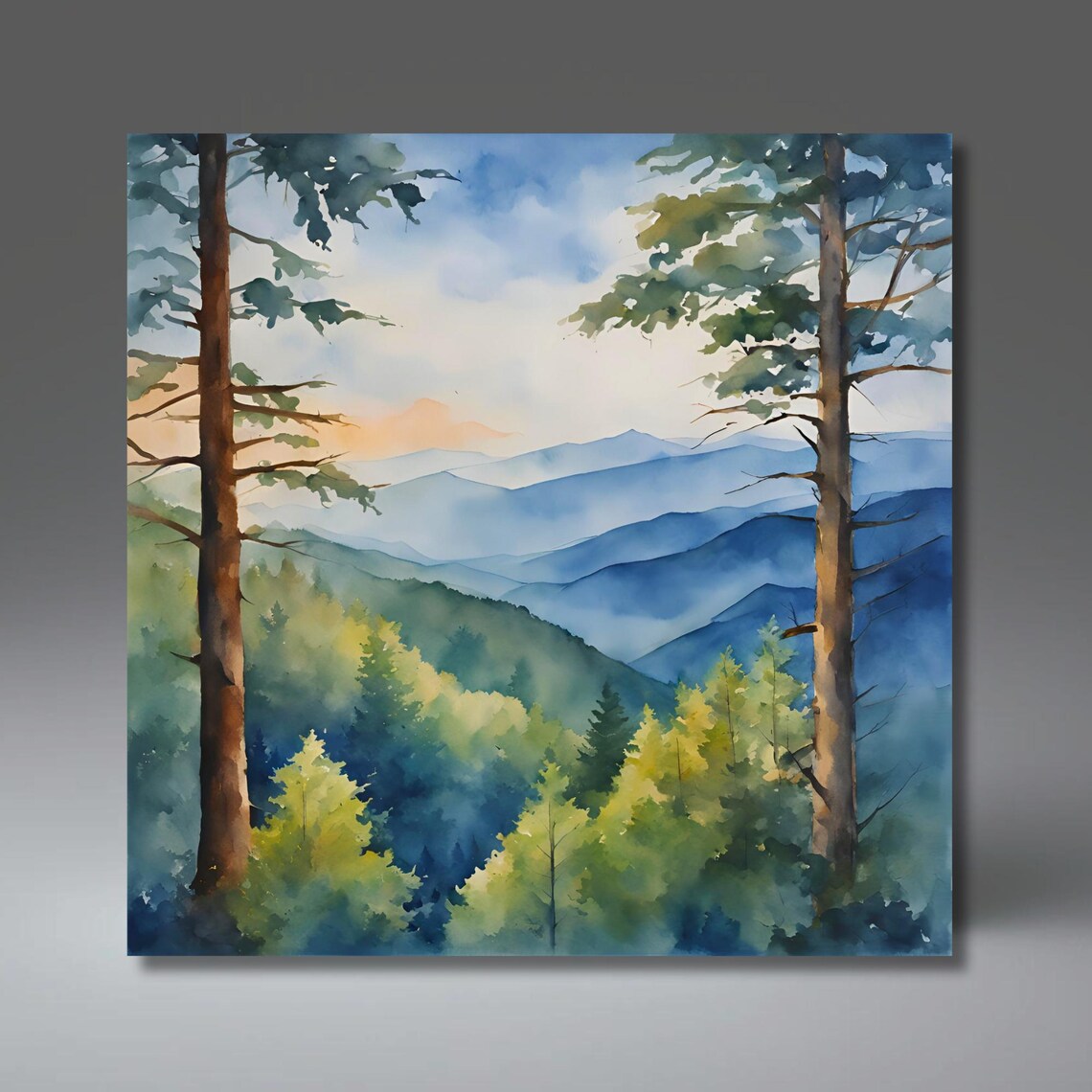 Watercolor Smoky Mountains Landscape Art Print