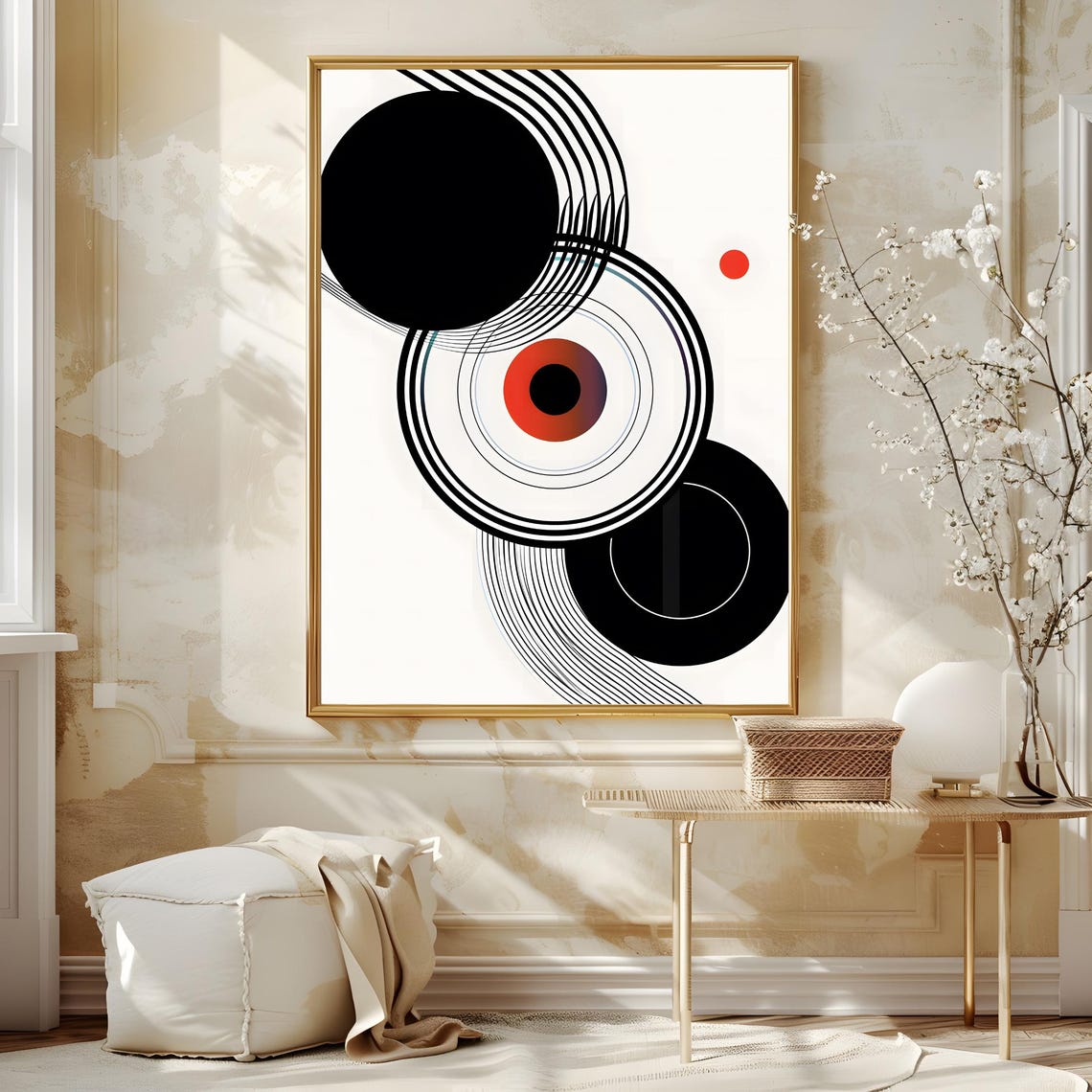 Mid Century Modern Wall Art Neutral Geometric Shapes Art Boho Art Print Abstract Art Print Black Beige Minimal Print - Image 3