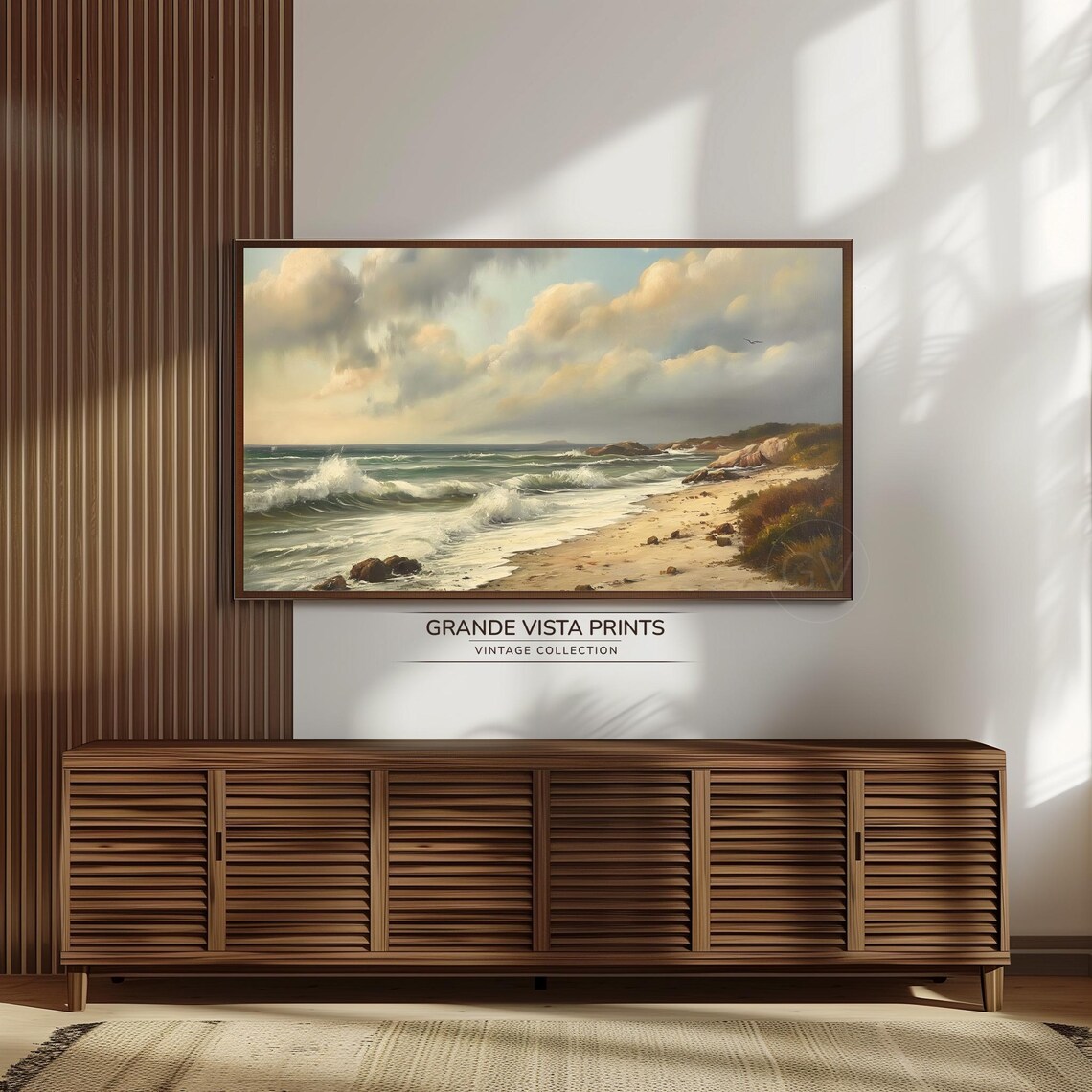 Sunrise Over Ocean Waves Crashing Beach Rocky Shore Gold Poster - Image 3