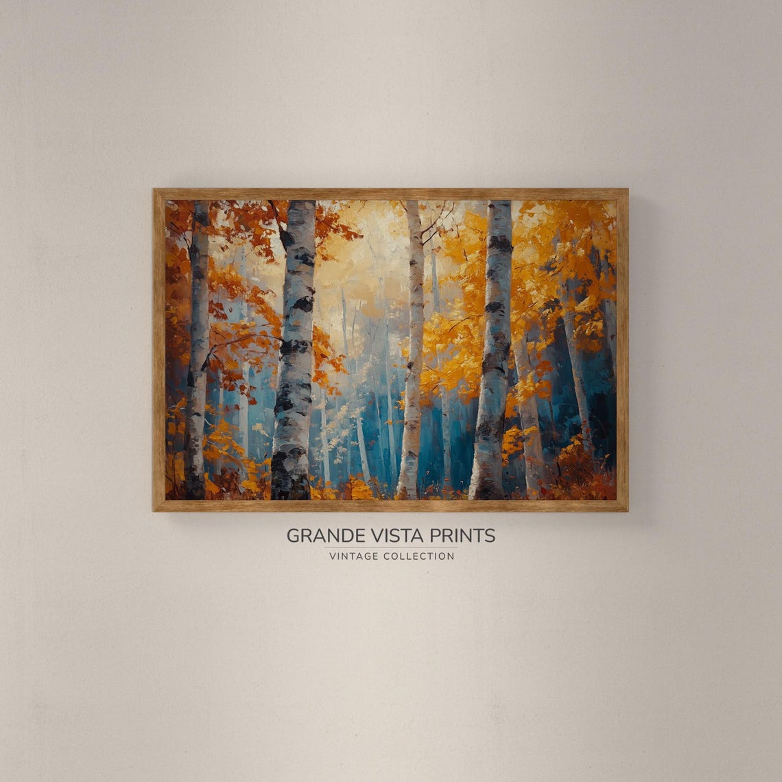 Misty Blue Birch Forest Foggy Autumn Trees Landscape Painting Poster - Image 2