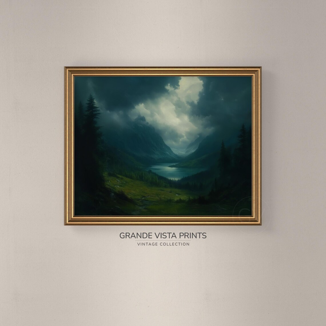 Dark Valley Landscape, Dark Mountain Lake Art Print - Image 3