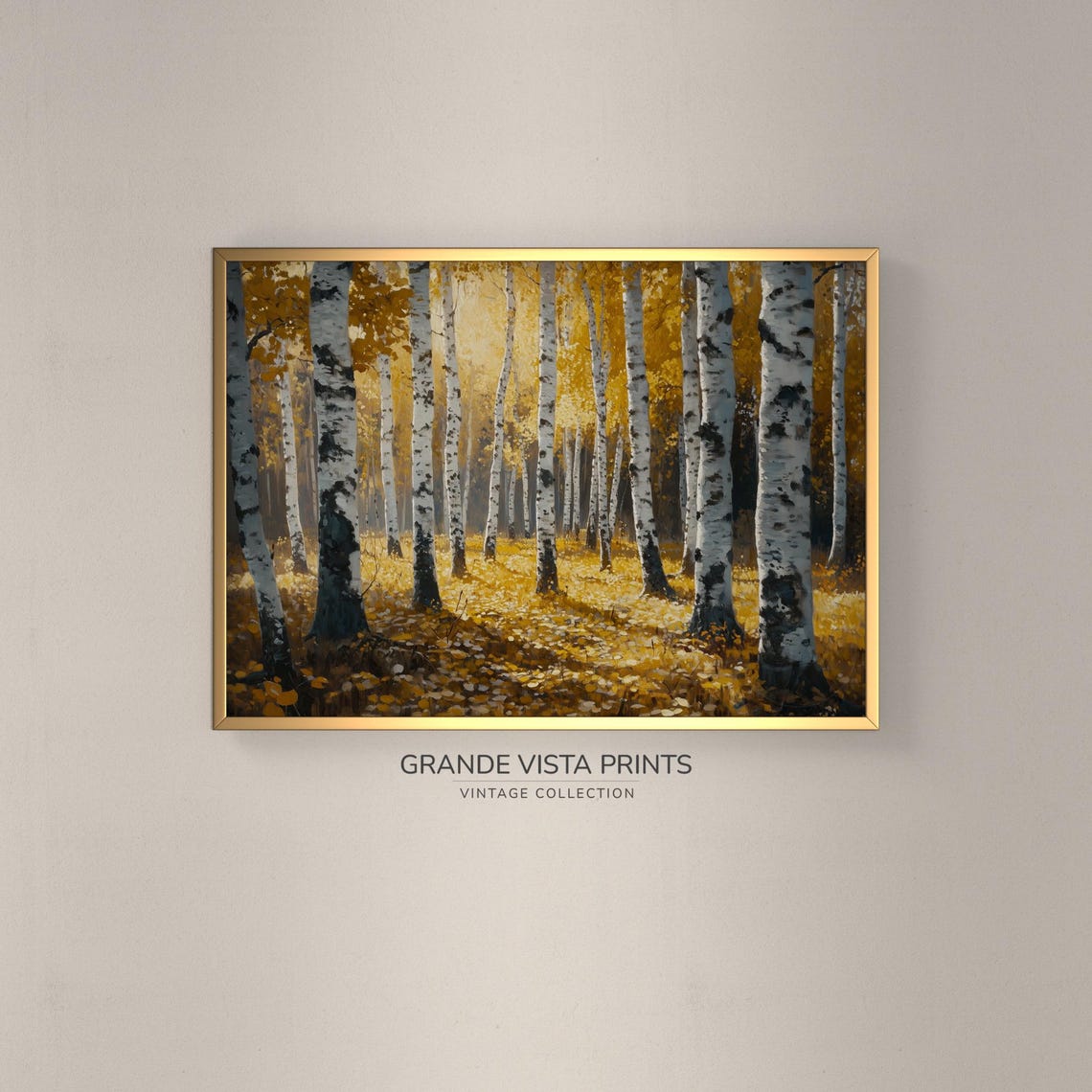 Birch Grove Warm Autumn Tones White Trunks Landscape Painting Poster