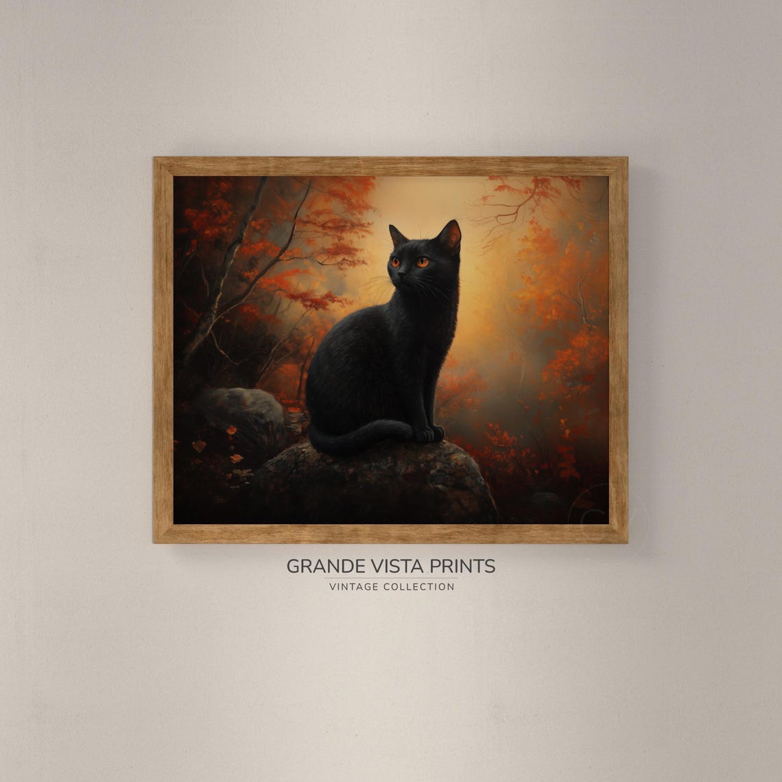 Black Cat Rock Autumn Forest Golden Light Halloween Cat Animal Poster - Image 4