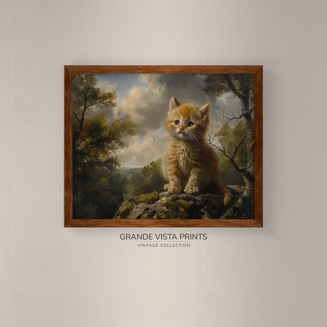 Ginger Kitten On Rock Vintage Cute Orange Cat Painting Animal Wall Art Poster - Image 4
