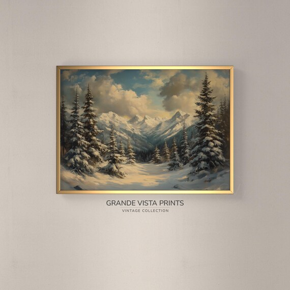 Snowy Winter Mountain Landscape Painting Winter Mountain Valley Landscape Wall Art Winter Mountain Forest Artwork Gv4764