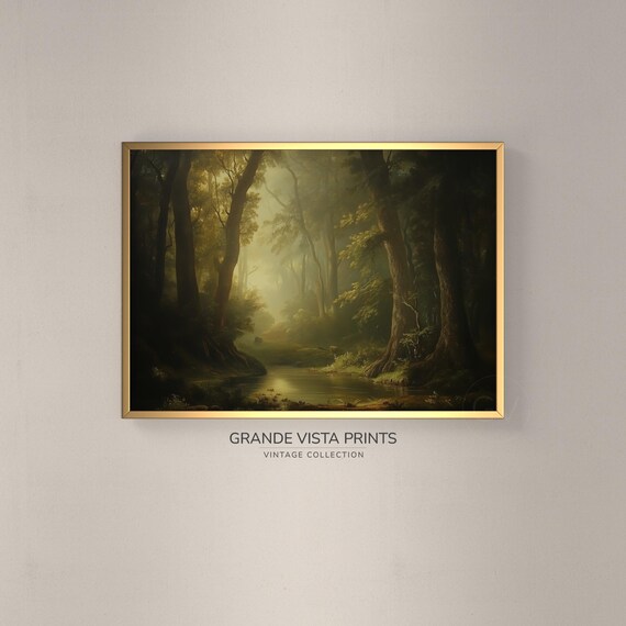 Misty Forest Pond Wall Art Forest Landscape Artwork Gv4807