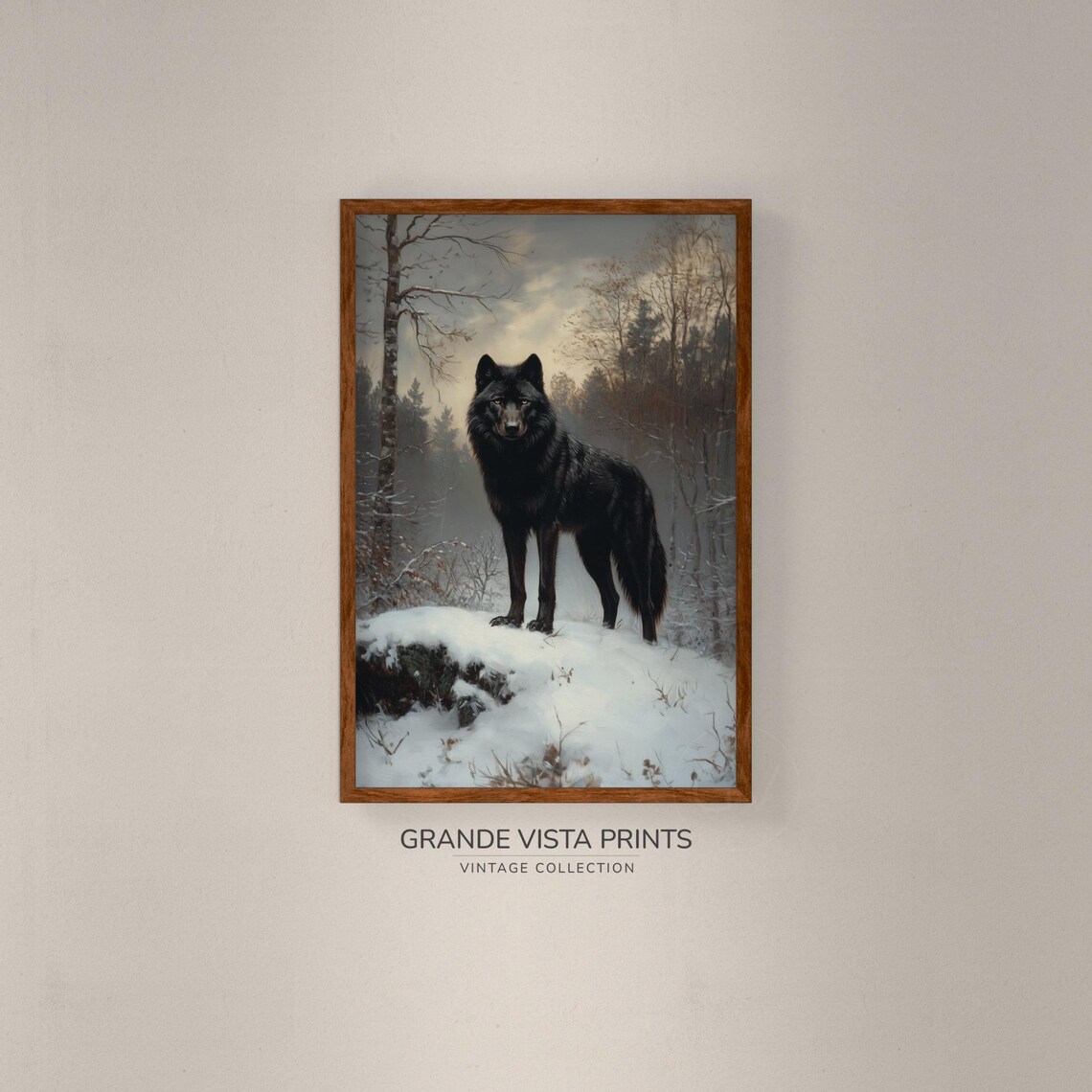 Black Wolf Animal Art Print, Wildlife Wall Decor - Image 2