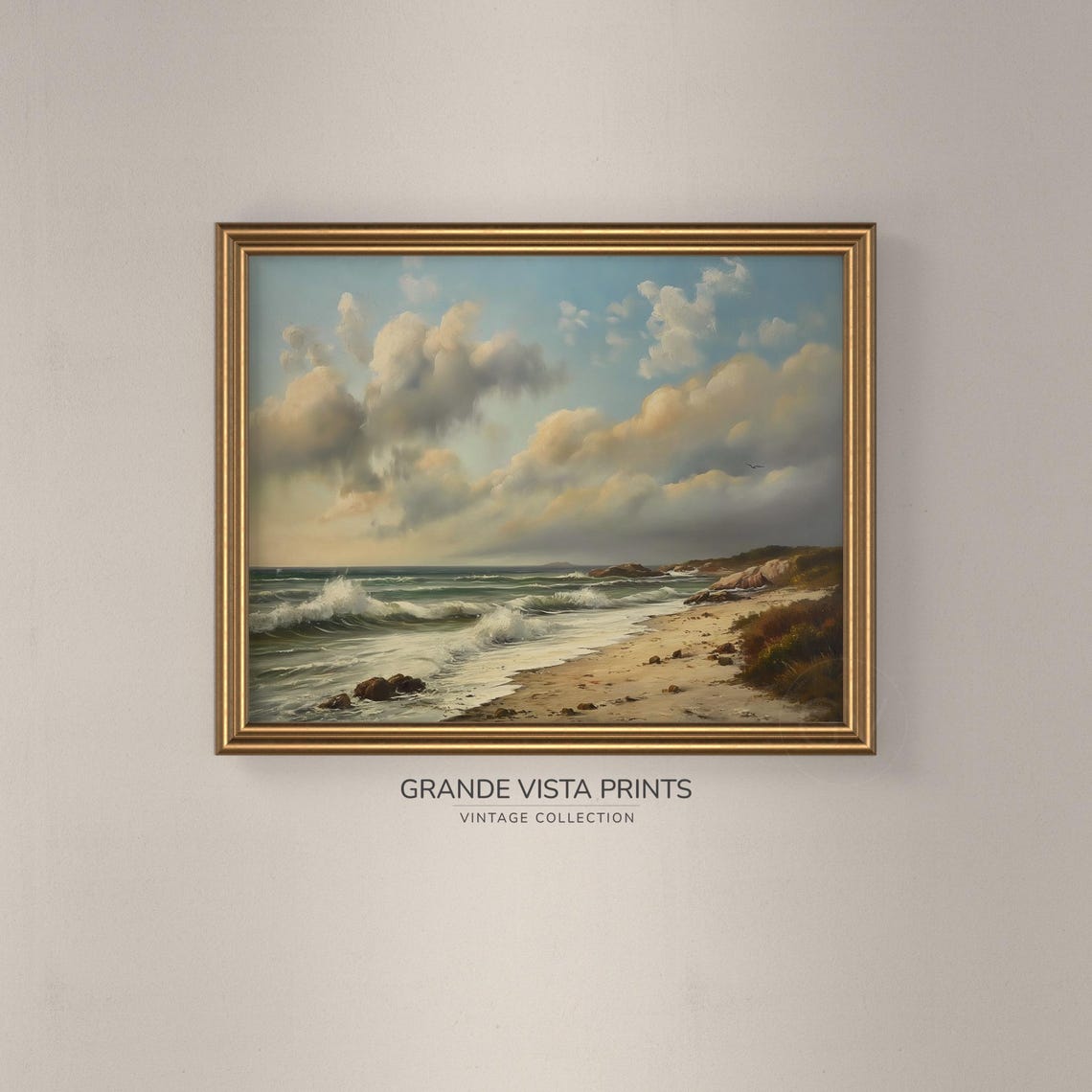 Dramatic Ocean Coast Waves Sunset Vintage Coastal Landscape Art Poster - Image 3
