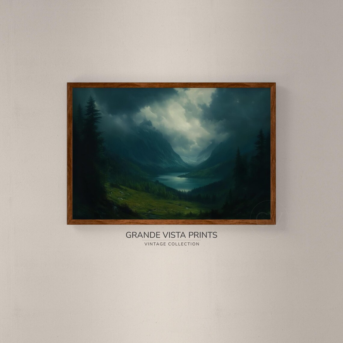 Dark Valley Landscape, Dark Mountain Lake Art Print - Image 2
