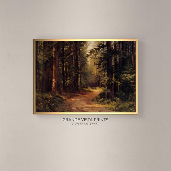 Redwood Forest Trees Landscape Painting Forest Landscape Painting Wall Art Forest Landscape Artwork Gv4237