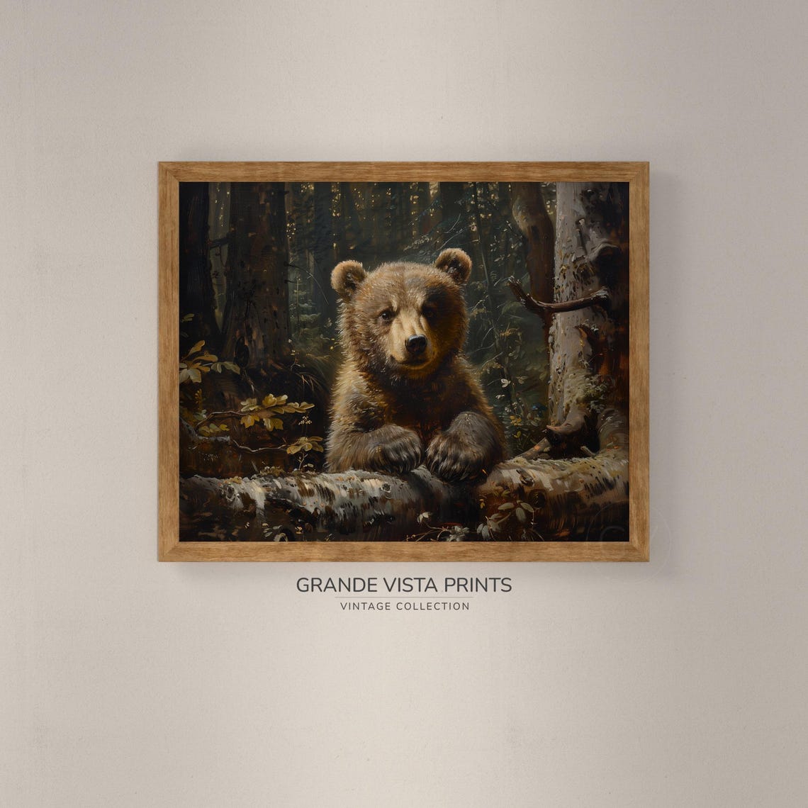 Bear Cub Birch Log Forest Vintage Wildlife Portrait Wall Poster - Image 4