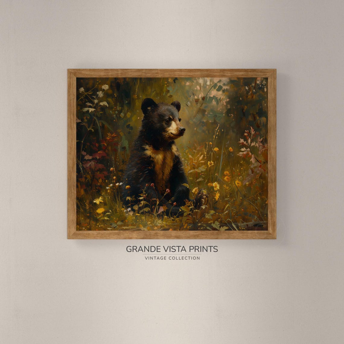 Black Bear Cub Golden Meadow Vintage Wildlife Portrait Wall Poster - Image 4