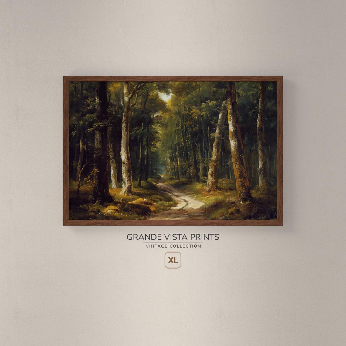 Sunlit Forest Path Tall Trees Dappled Light Vintage Woodland Poster - Image 2
