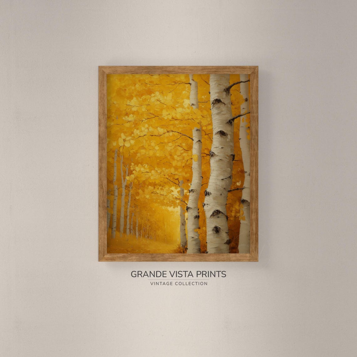 Dense Golden Yellow Aspen Canopy Birch Trunks Vintage Wall Art - Image 4