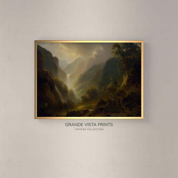 Mountain Waterfall Landscape Painting Mountain Landscape Wall Art Mountain Waterfall Wall Art Gv4216