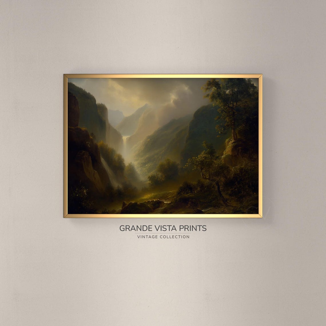 Mountain Waterfall Landscape Painting Mountain Landscape Wall Art Mountain Waterfall Wall Art Gv4216