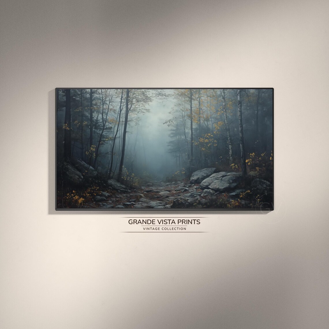 Dark Foggy Autumn Forest Hazy Trees Moody Vintage Fall Wall Art