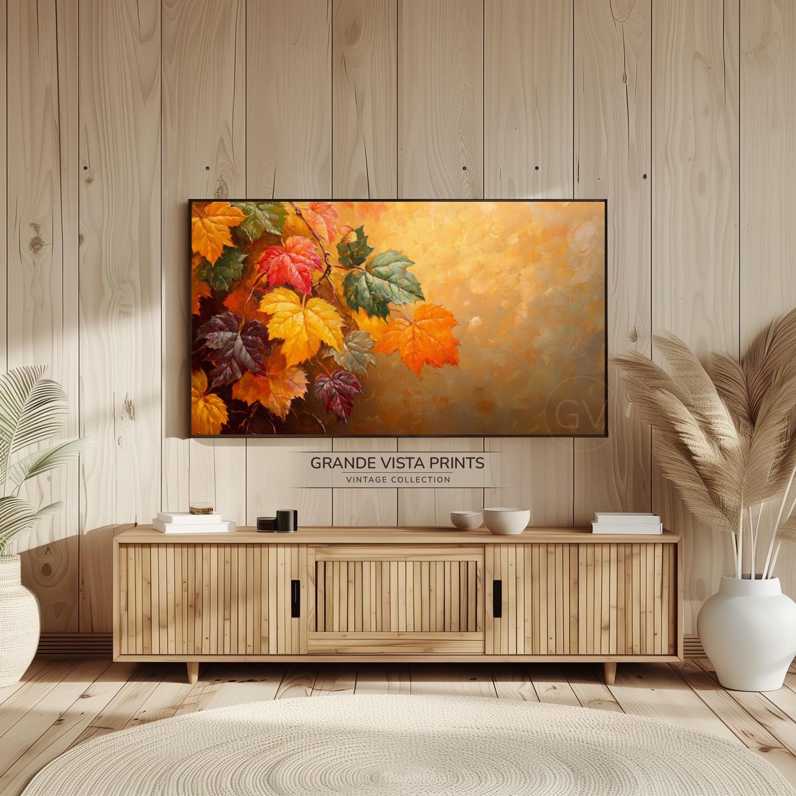 Maple Leaves Branch Golden Textured Fall Foliage Painting Poster - Image 2
