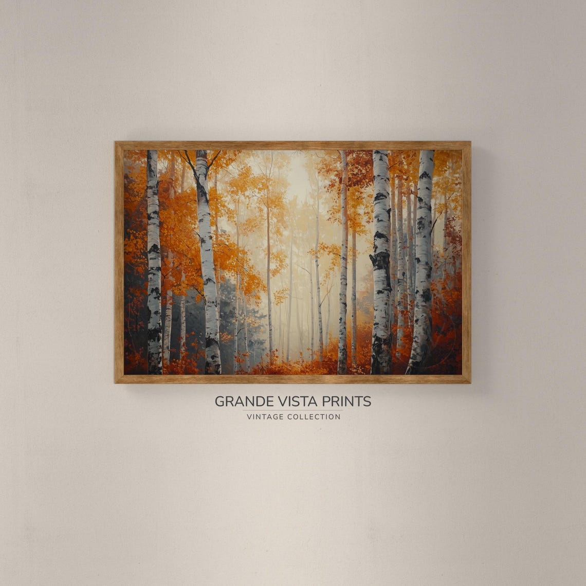 Tall Birch Trees Golden Light Autumn Forest Landscape Painting Poster - Image 2