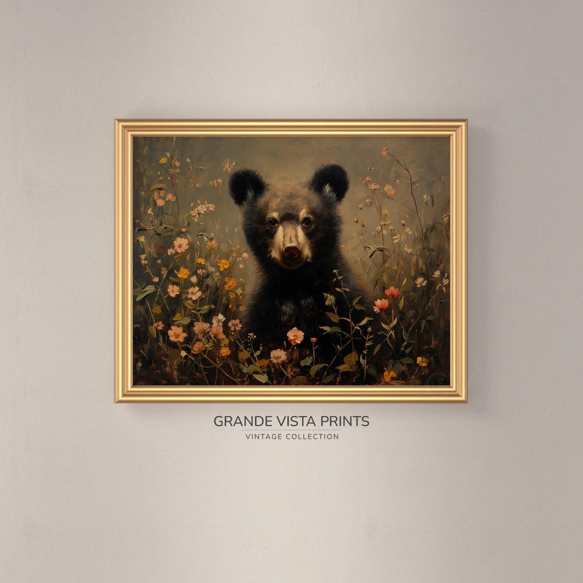 Black Bear Cub Wildflower Meadow Vintage Wildlife Wall Art Poster - Image 3