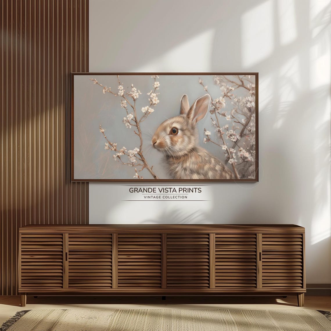 Brown Rabbit Profile Among White Blossom Branches Easter Art Print - Image 3