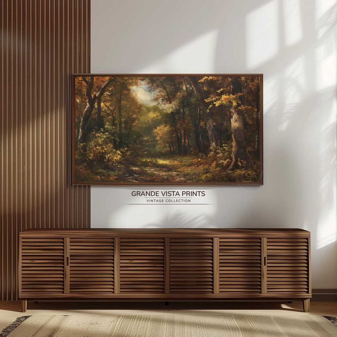 Deep Autumn Forest Path Golden Light Filtering Through Trees Poster - Image 3