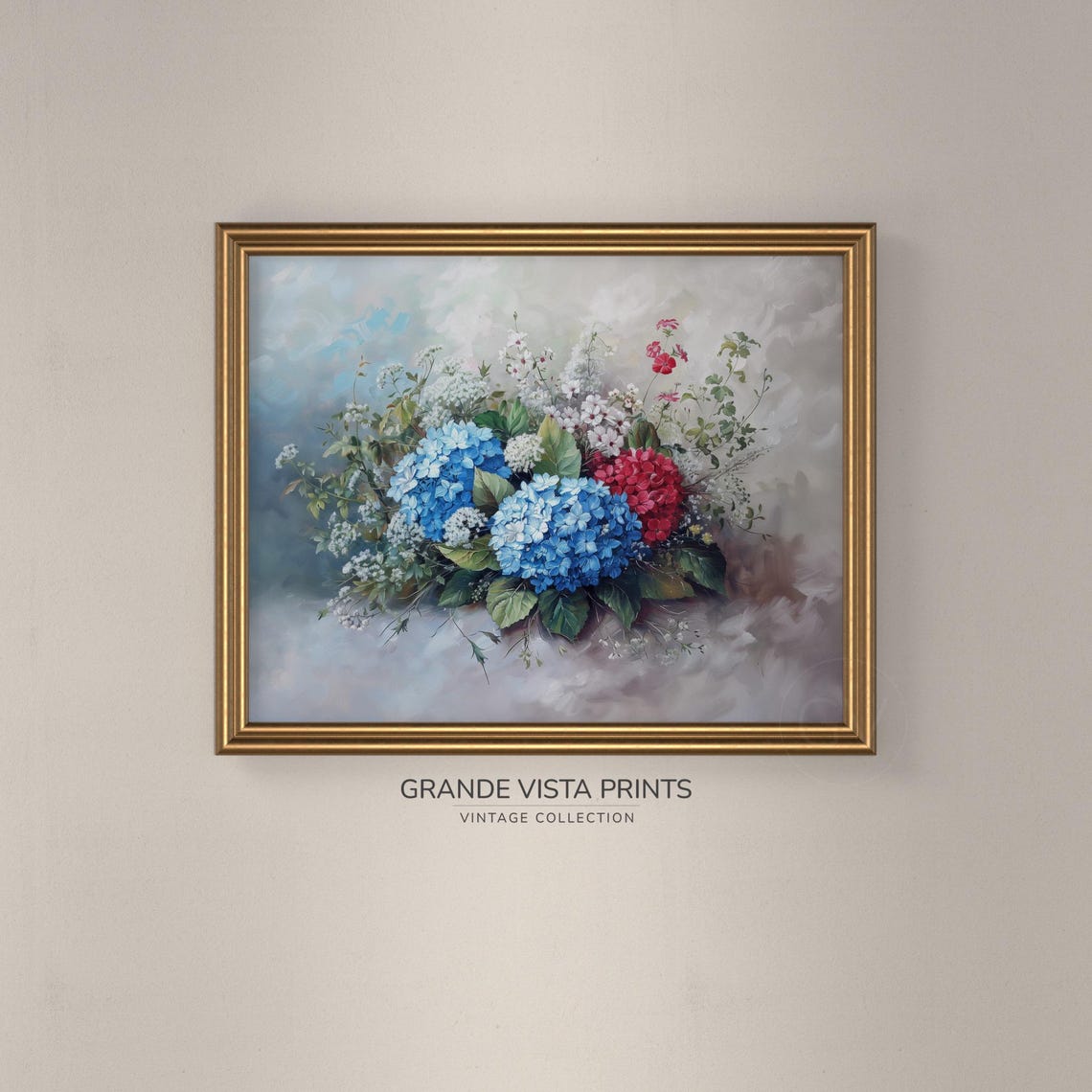 Blue Hydrangea Bloom Bouquet Vintage Floral Still Life Wall Poster - Image 3