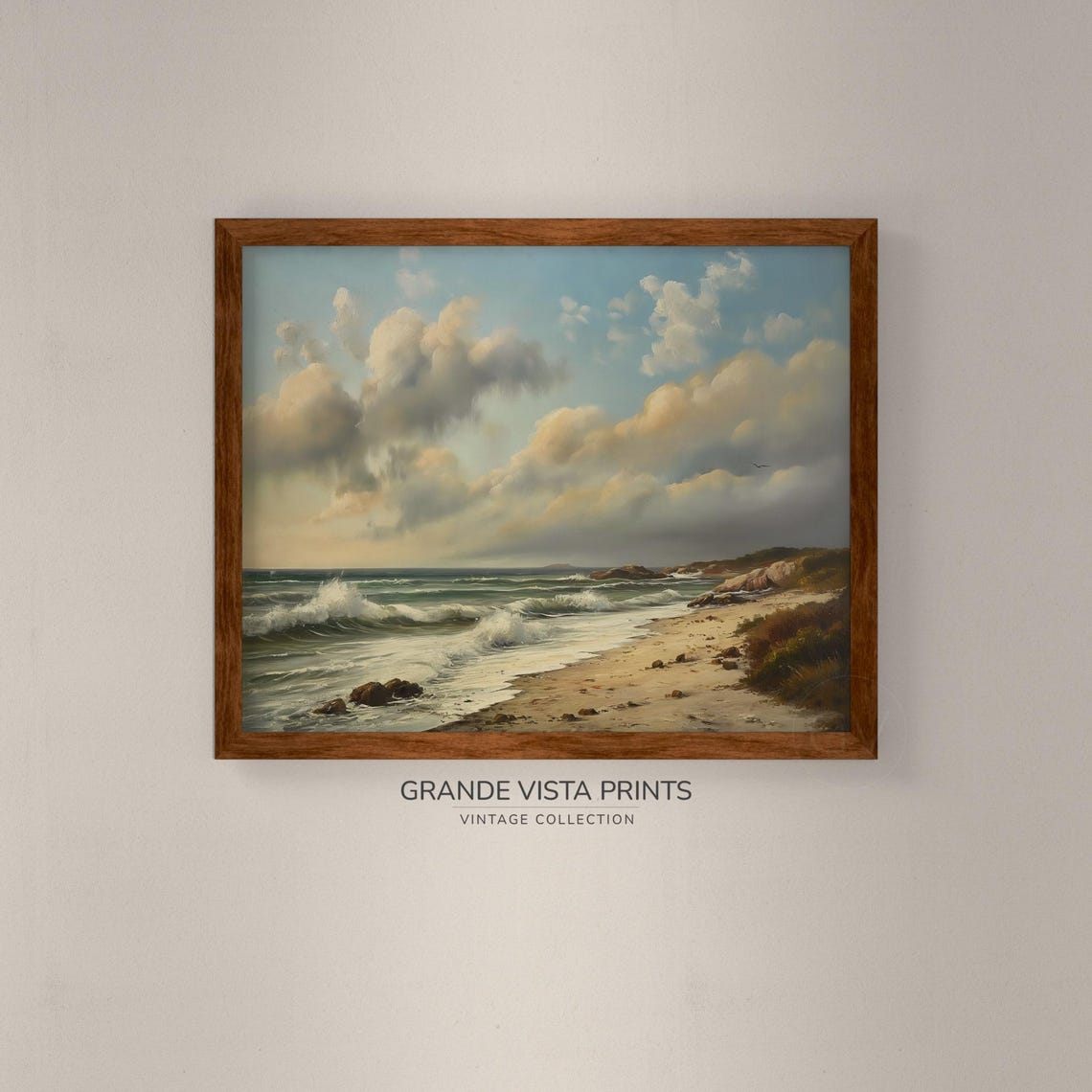 Dramatic Ocean Coast Waves Sunset Vintage Coastal Landscape Art Poster - Image 4