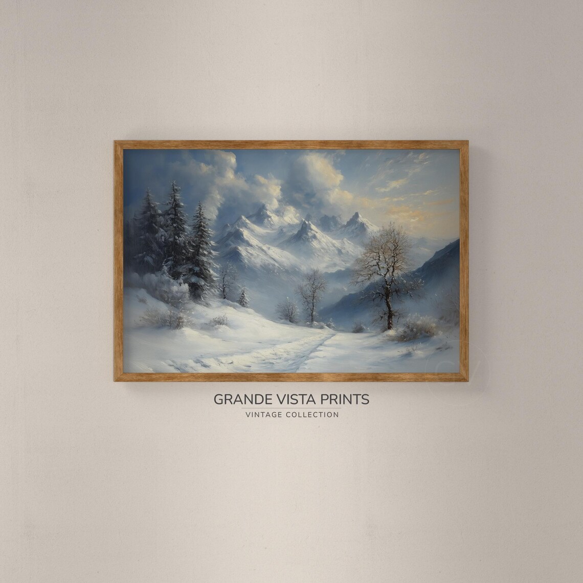 Snowy Mountain Pass Bare Tree Misty Morning Winter Landscape Poster - Image 2