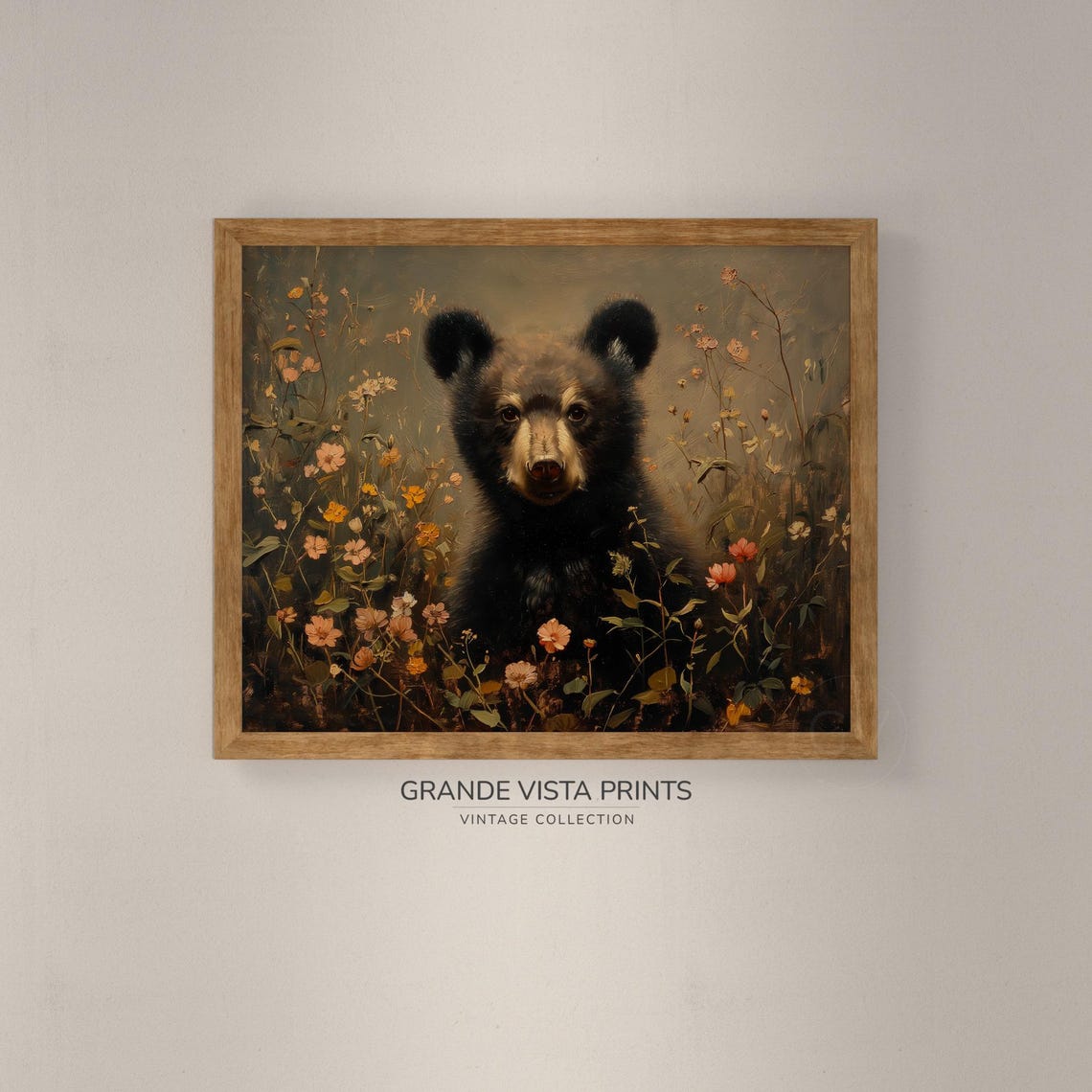Black Bear Cub Wildflower Meadow Vintage Wildlife Wall Art Poster - Image 4