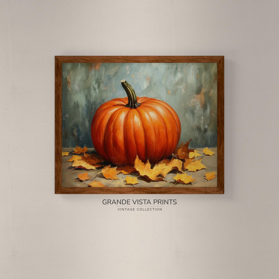 Rustic Orange Pumpkin Fall Leaves Harvest Still Life Painting Poster - Image 4