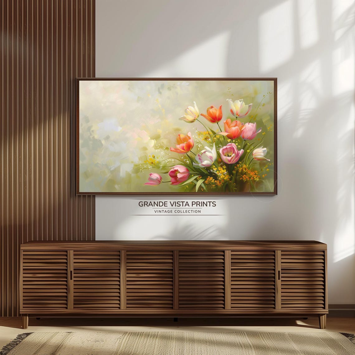 Spring Tulips Pink Orange White Blooms Soft Sage Floral Art Poster - Image 3