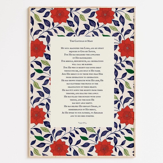 Canticle Of Mary Floral Catholic Art Print Christian Scripture