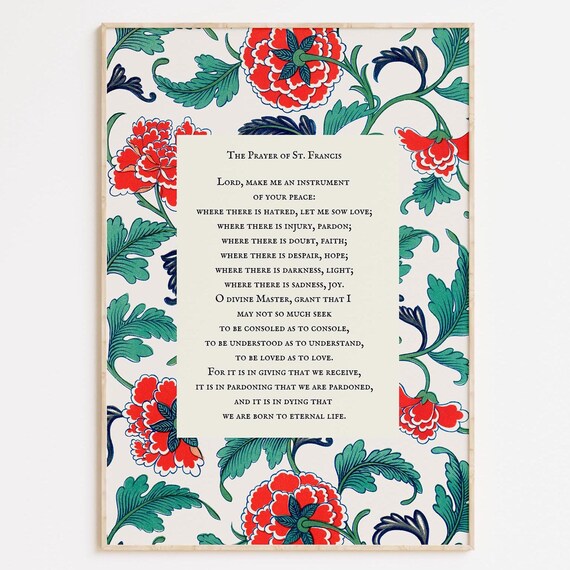 St Francis Prayer Print Catholic Botanical Wall Art